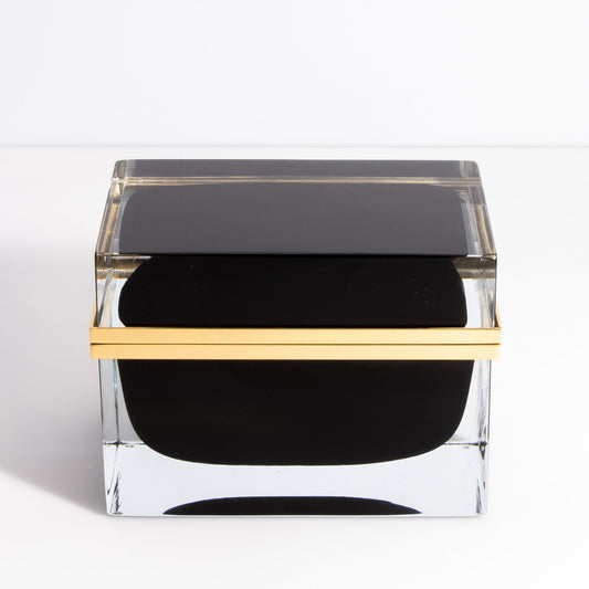 Large Murano Glass Box in Onyx Black with Brass Fittings by MOGUL