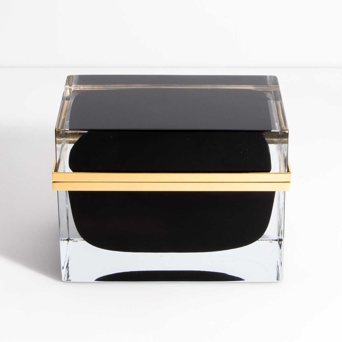 Large Murano Glass Box in Onyx Black with Brass Fittings by MOGUL