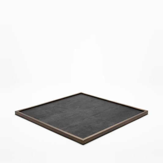Large Tray in Black Shagreen with Bronze Patina Brass by Kifu Paris