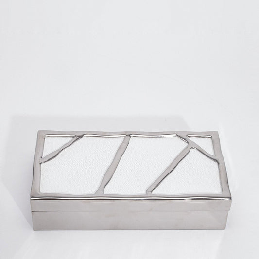 Modern Box in White Shagreen with Polished Stainless Steel by R&Y Augousti