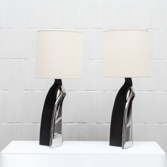 Modern Lamp in Black Shagreen and Polished Steel by Kifu Paris