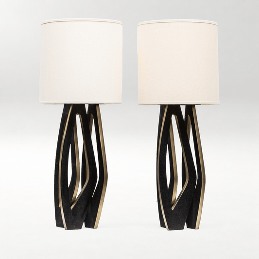 Modern Lamp in Black Shagreen with Brass by R&Y Augousti