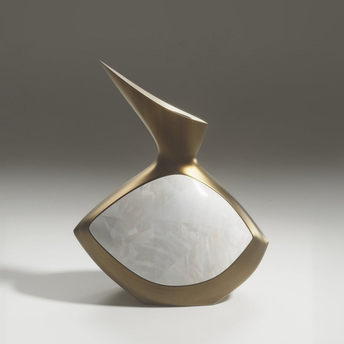 Modern Sculptural Vase in Brass with Mother of Pearl  by R&Y Augousti