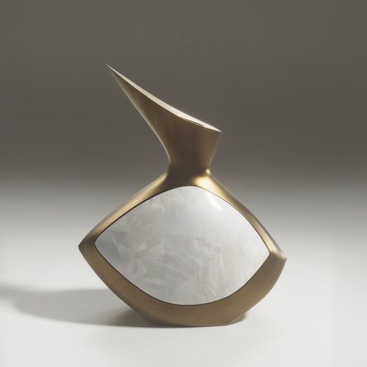 Modern Sculptural Vase in Brass with Mother of Pearl  by R&Y Augousti