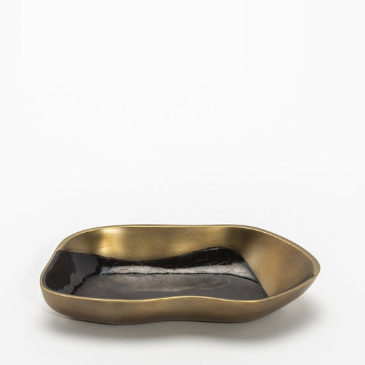 Bowl in Bronze Patina Brass with Black Shell Details by KIFU Paris at MOGUL