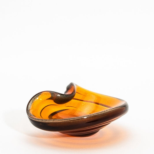 Murano Dish in Amber with 24-Karat Gold Flecks and Curved Detailing at MOGUL