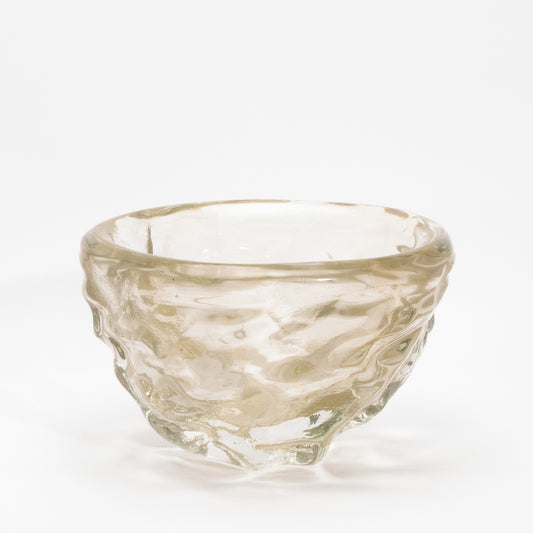 Murano Modern Sculptural Bowl in Clear with 24-karat Gold Flecks at MOGUL