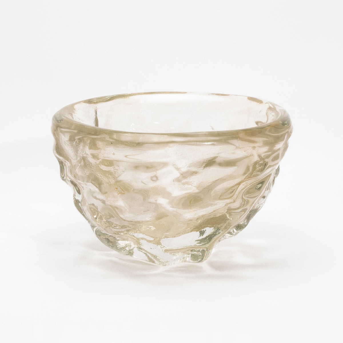 Murano Modern Sculptural Bowl in Clear with 24-karat Gold Flecks at MOGUL