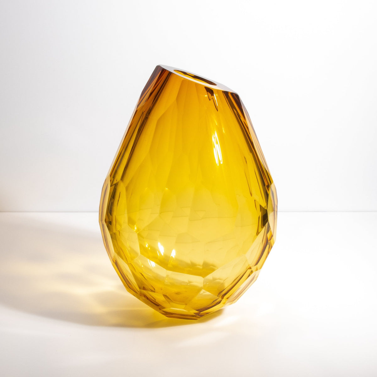 Murano Barrel Vase with Side Cut in Amber