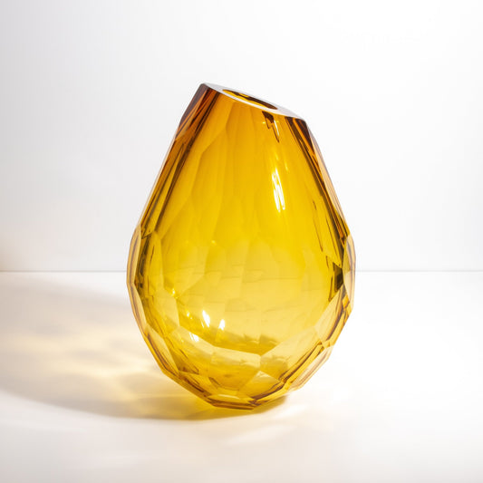 Murano Barrel Vase with Side Cut in Amber