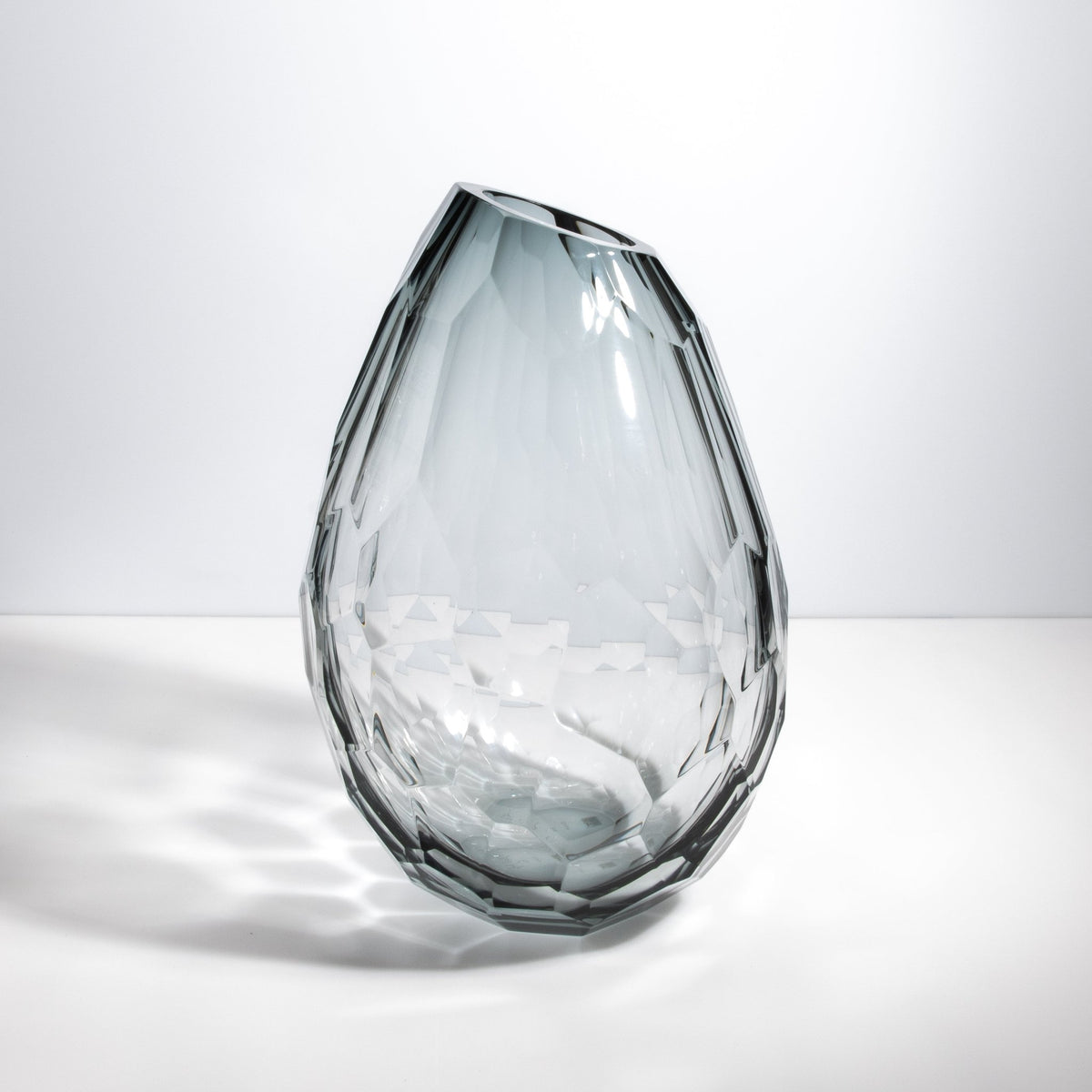 Murano Barrel Vase with Side Cut in Grey