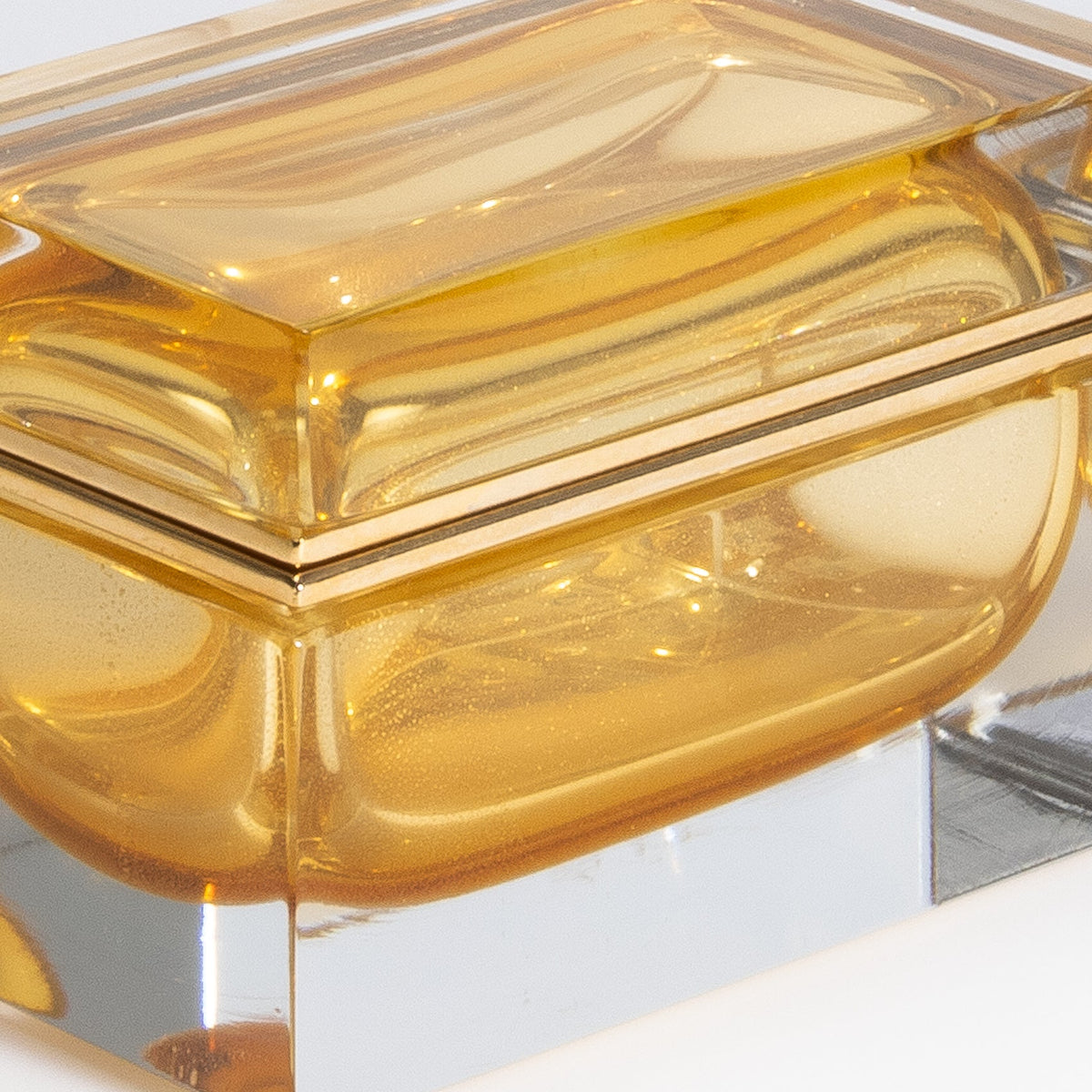 Murano Box with Brass Fittings in Amber 24-Karat Gold Flecks