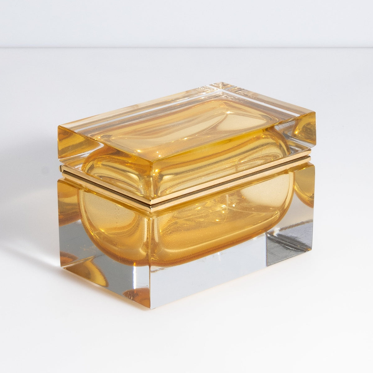 Murano Box with Brass Fittings in Amber 24-Karat Gold Flecks