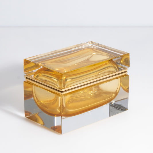 Murano Box with Brass Fittings in Amber 24-Karat Gold Flecks
