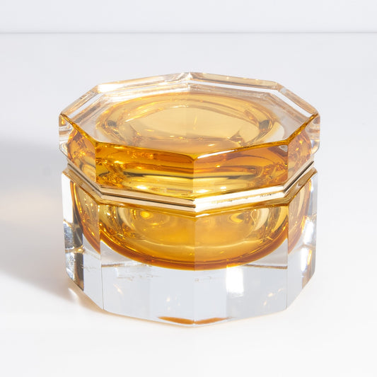 Murano Box with Brass Fittings in Amber
