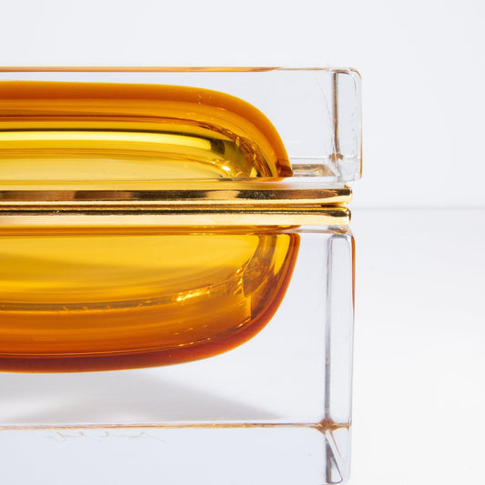 Murano Box with Brass Fittings in Amber