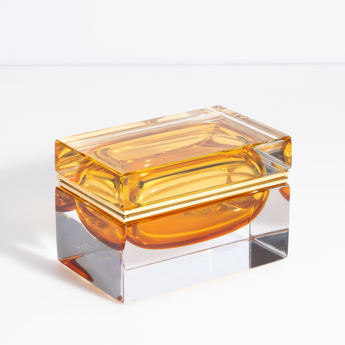 Murano Box with Brass Fittings in Amber