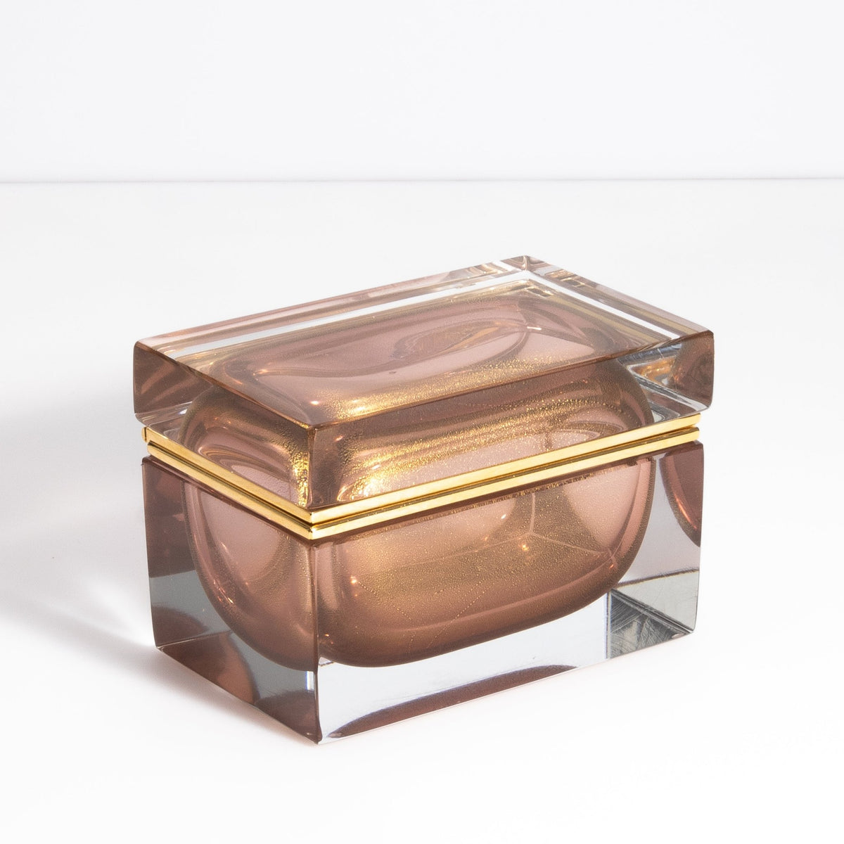 Murano Box with Brass Fittings in Amethyst 24-Karat Gold Flecks