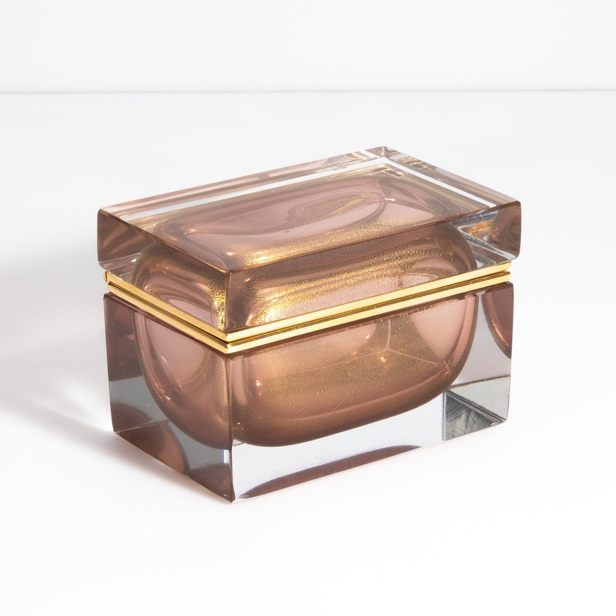 Murano Box with Brass Fittings in Amethyst 24-Karat Gold Flecks