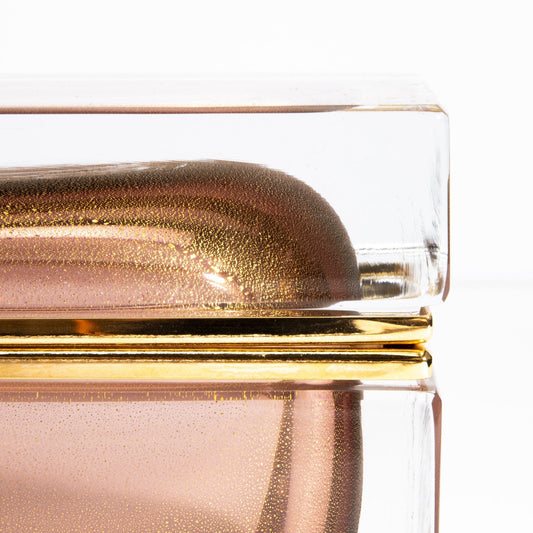 Murano Box with Brass Fittings in Amethyst 24-Karat Gold Flecks