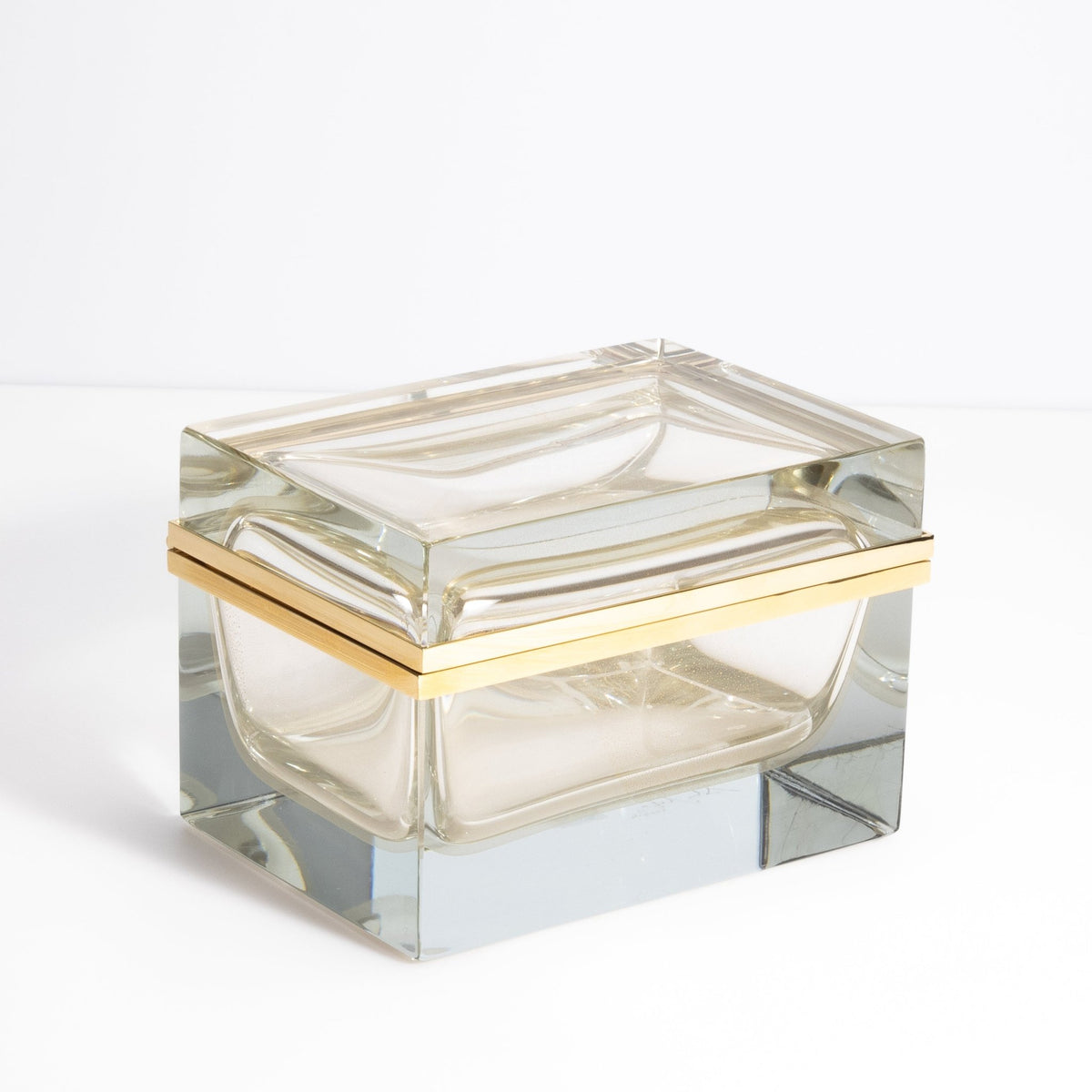 Murano Box with Brass Fittings in Crystal 24-Karat Gold Flecks