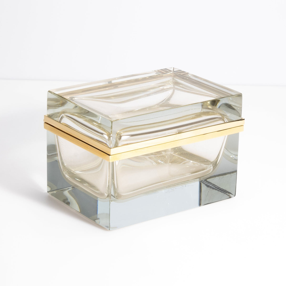 Murano Box with Brass Fittings in Crystal 24-Karat Gold Flecks