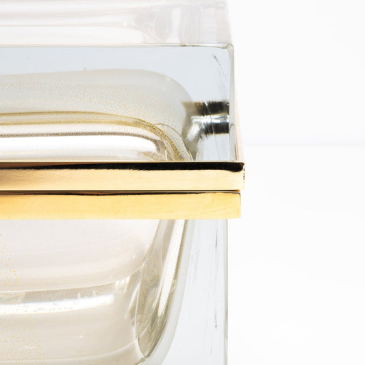 Murano Box with Brass Fittings in Crystal 24-Karat Gold Flecks