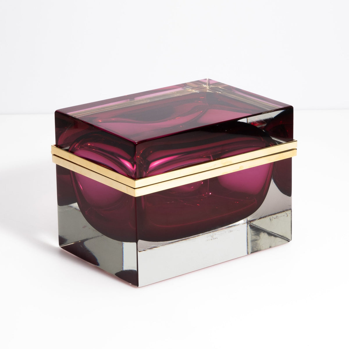 Murano Box with Brass Fittings in Ruby