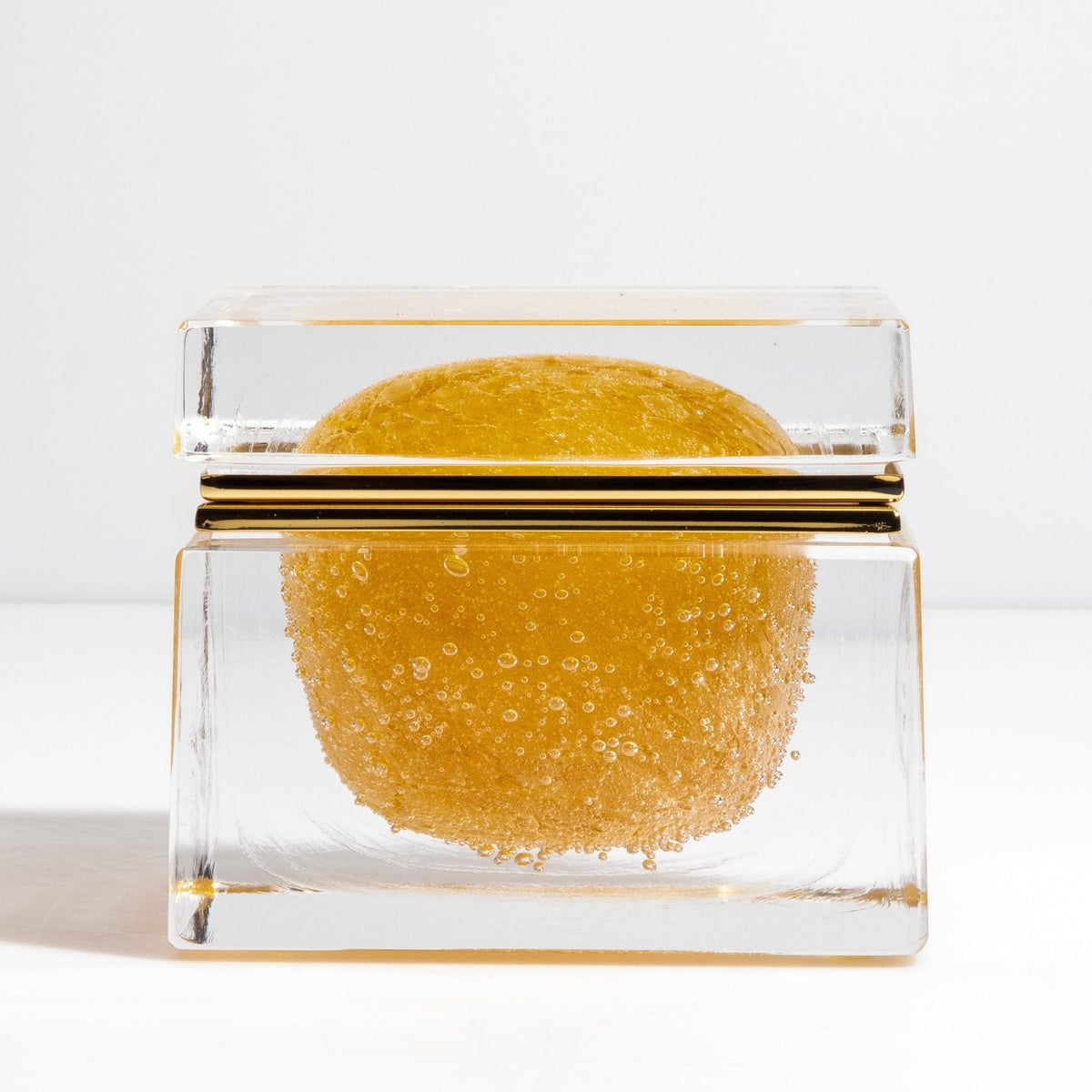 Murano Box with Bubbles and Brass Fittings in Amber