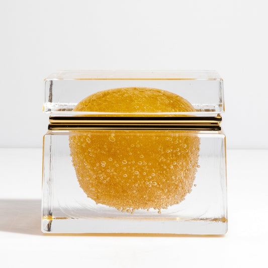 Murano Box with Bubbles and Brass Fittings in Amber