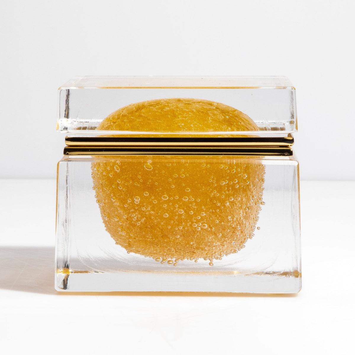 Murano Box with Bubbles and Brass Fittings in Amber