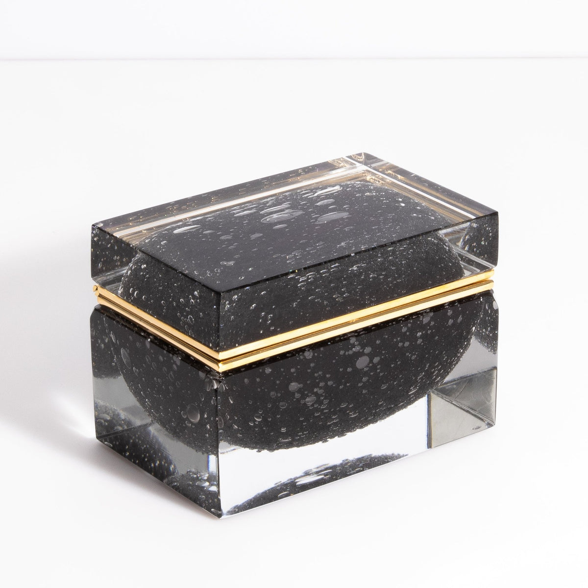 Murano Box with Bubbles and Brass Fittings in Black