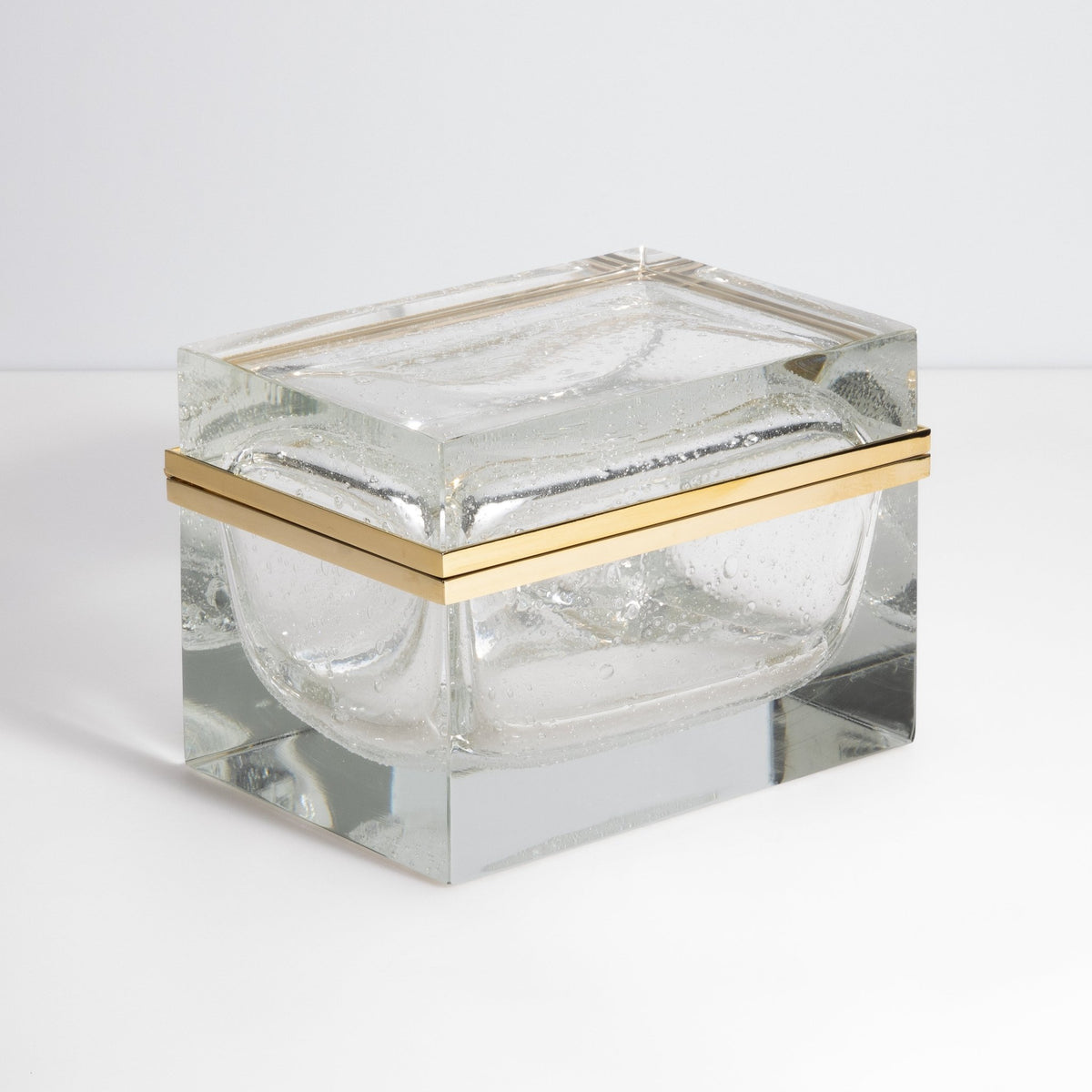 Murano Box with Bubbles and Brass Fittings in Crystal