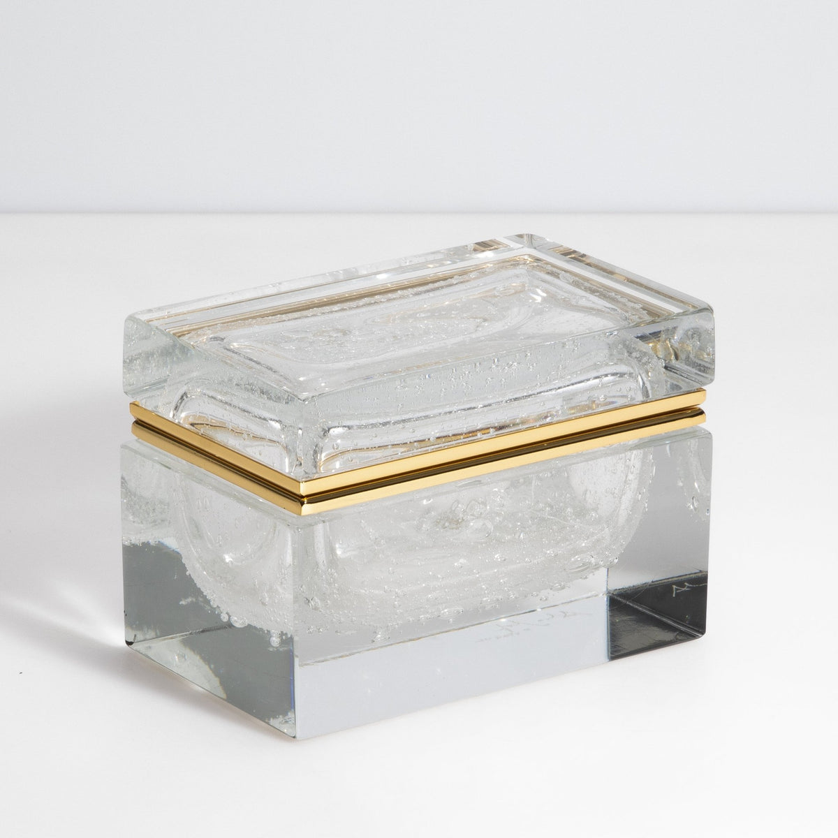 Murano Box with Bubbles and Brass Fittings in Crystal