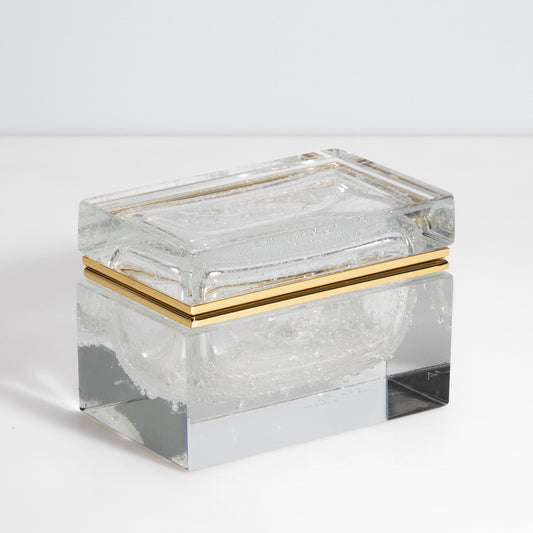Murano Box with Bubbles and Brass Fittings in Crystal