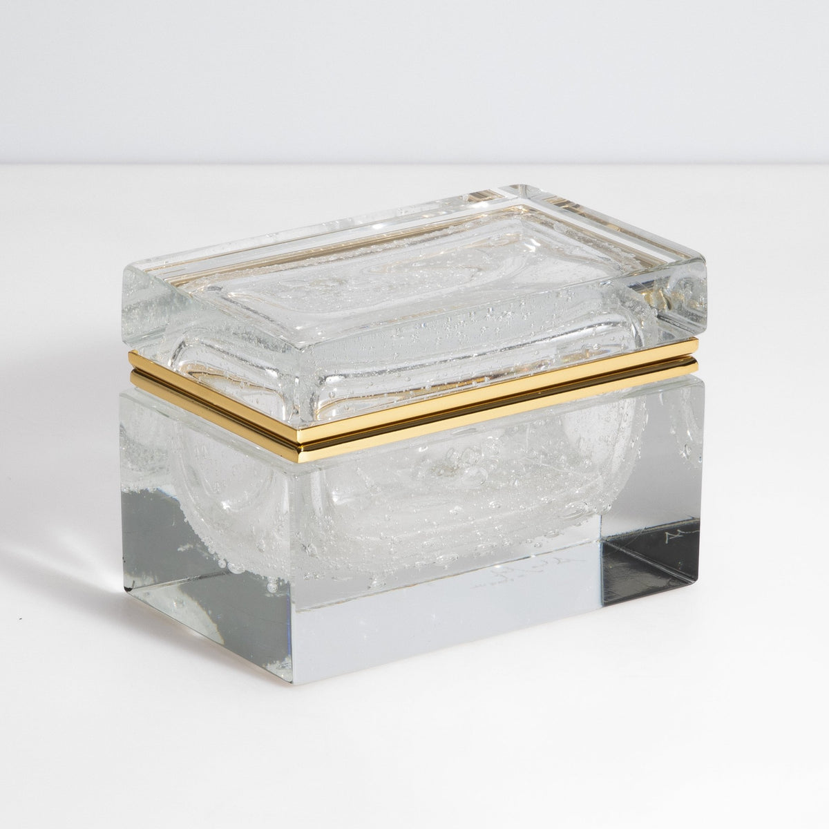 Murano Box with Bubbles and Brass Fittings in Crystal