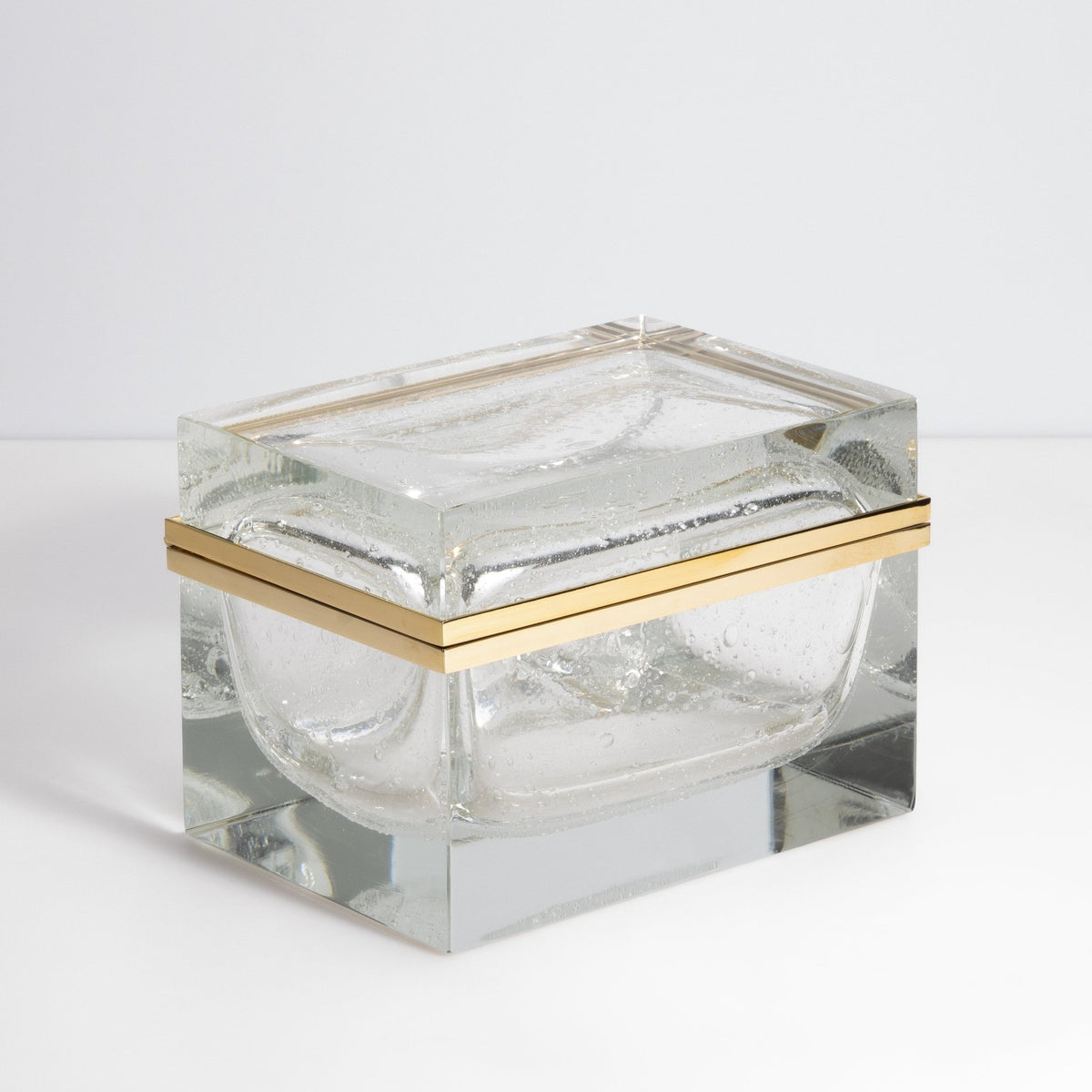 Murano Box with Bubbles and Brass Fittings in Crystal