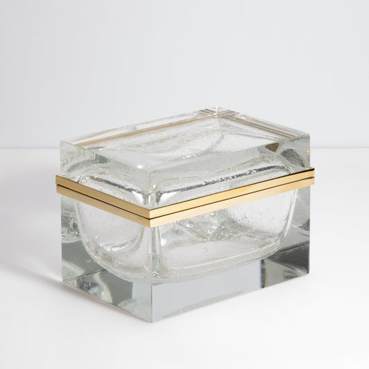 Murano Box with Bubbles and Brass Fittings in Crystal
