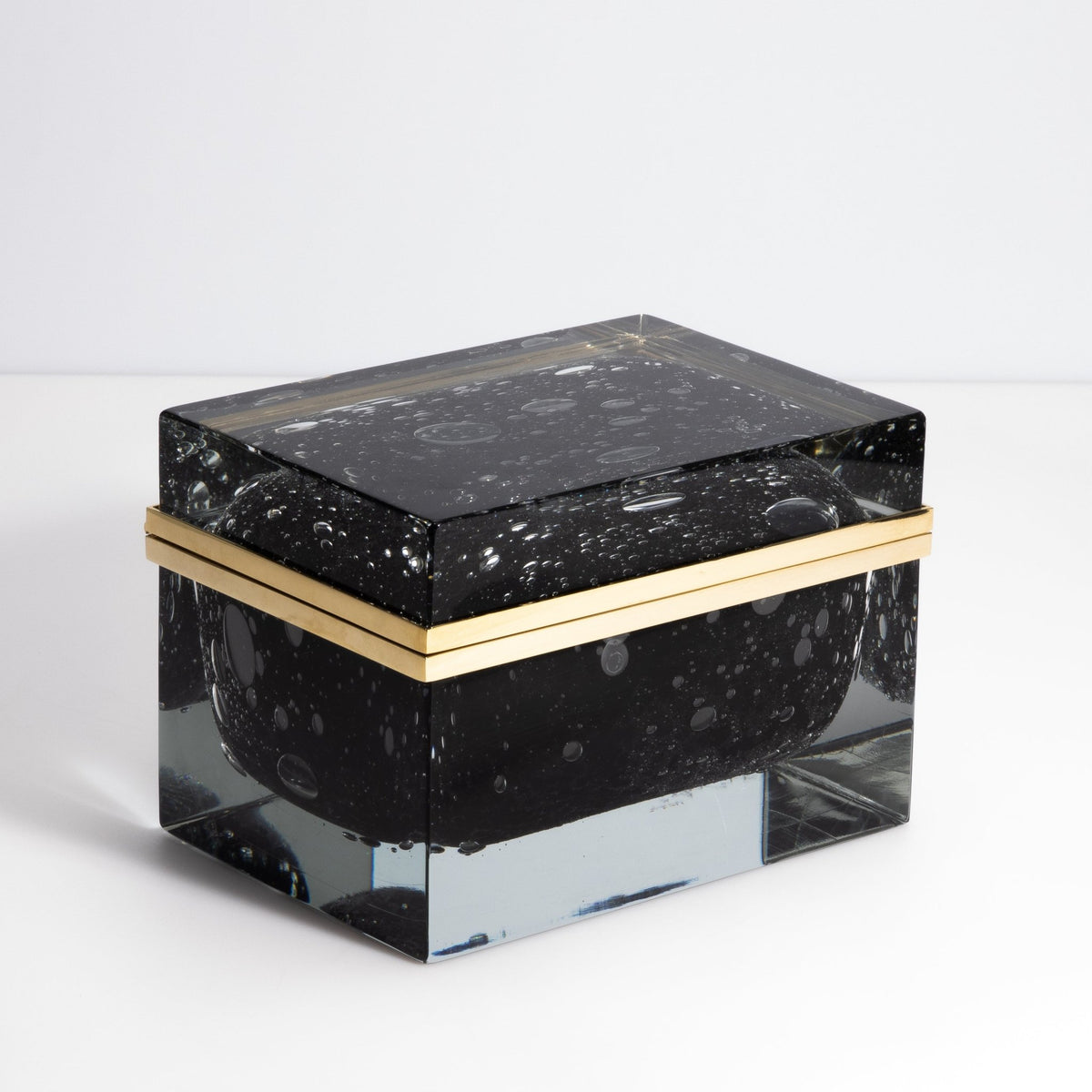 Murano Box with Bubbles and Brass Fittings in Onyx Black