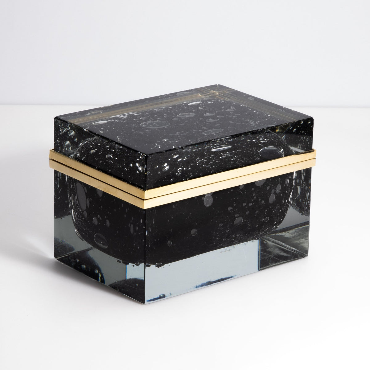 Murano Box with Bubbles and Brass Fittings in Onyx Black