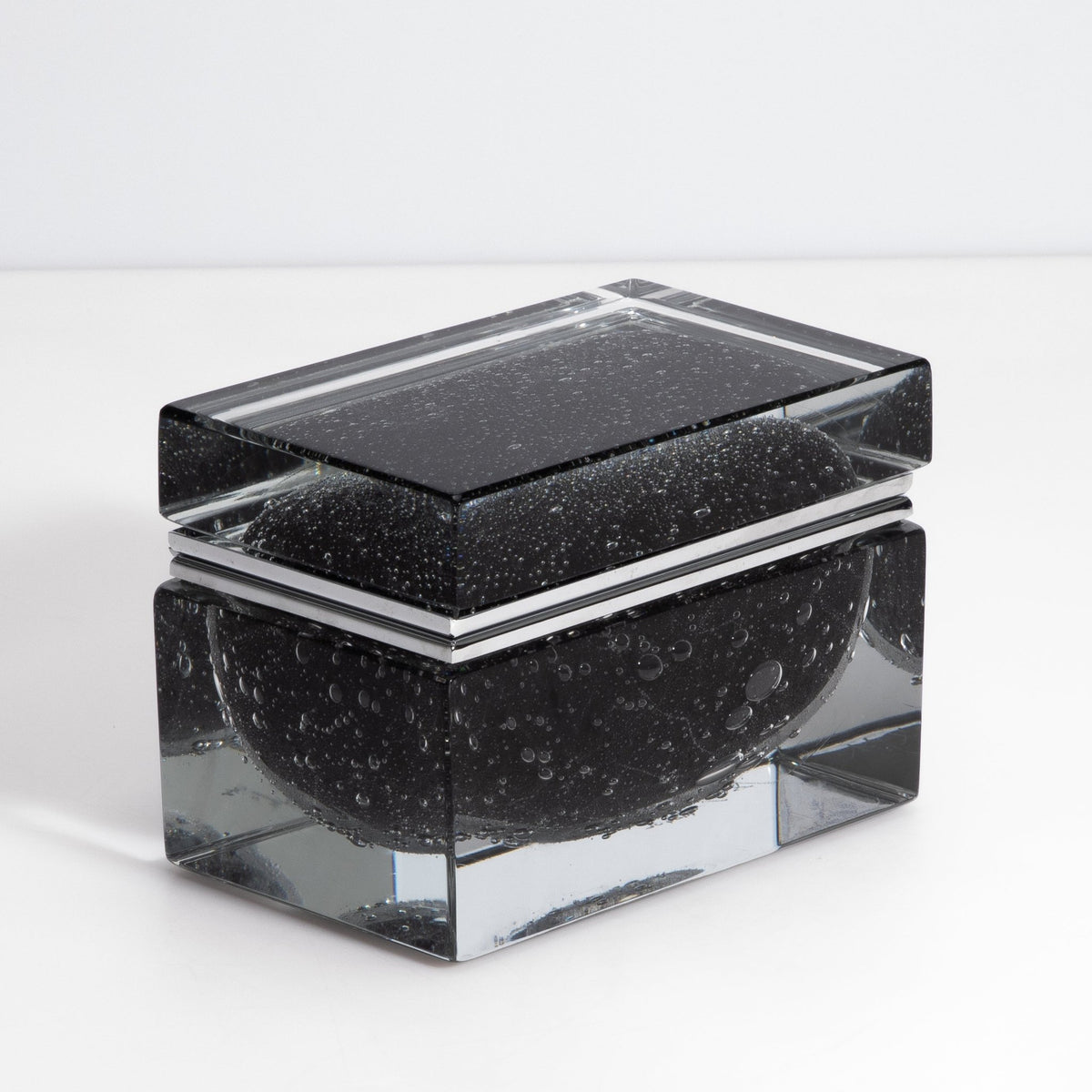 Murano Box with Bubbles and Chrome Fittings in Black