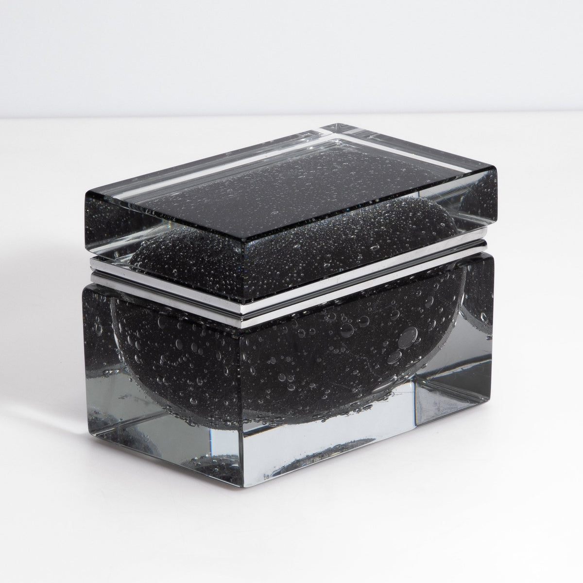 Murano Box with Bubbles and Chrome Fittings in Black