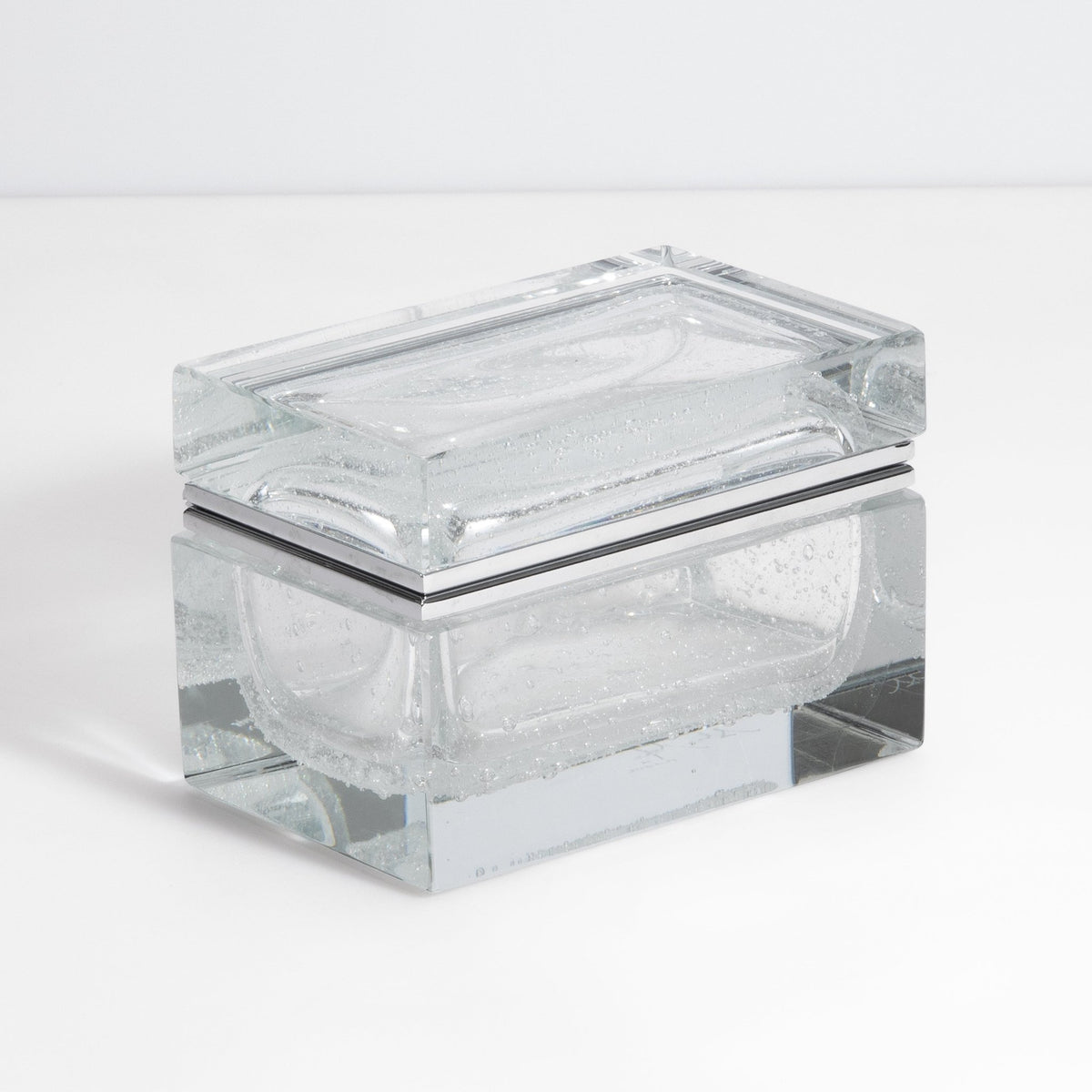 Murano Box with Bubbles and Chrome Fittings in Crystal