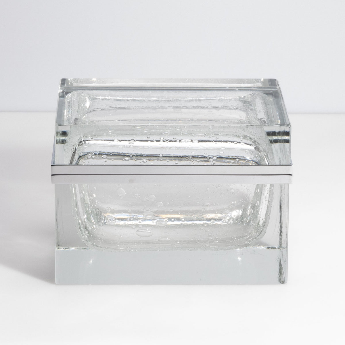 Murano Box with Bubbles and Chrome Fittings in Crystal