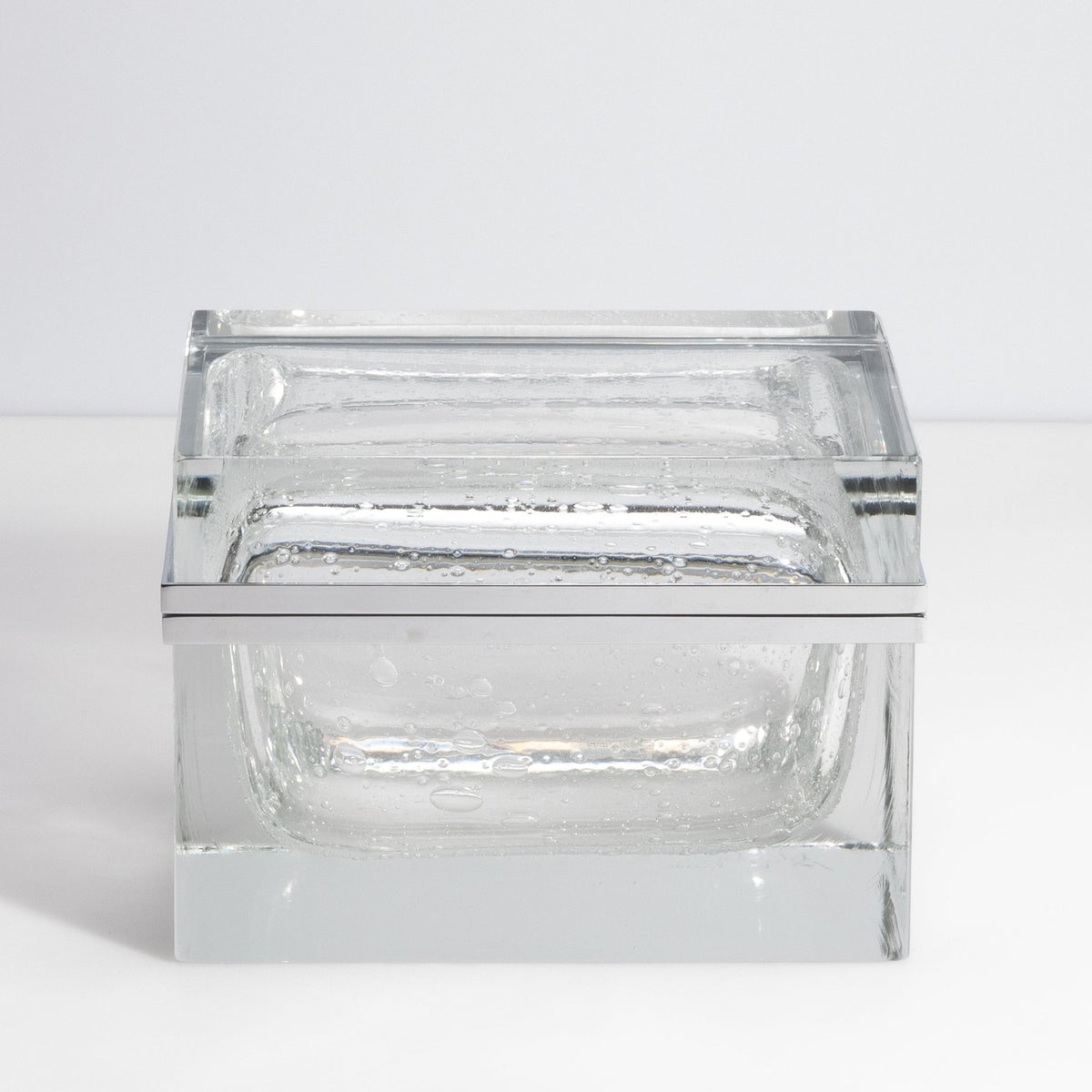 Murano Box with Bubbles and Chrome Fittings in Crystal