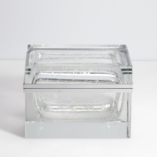 Murano Box with Bubbles and Chrome Fittings in Crystal