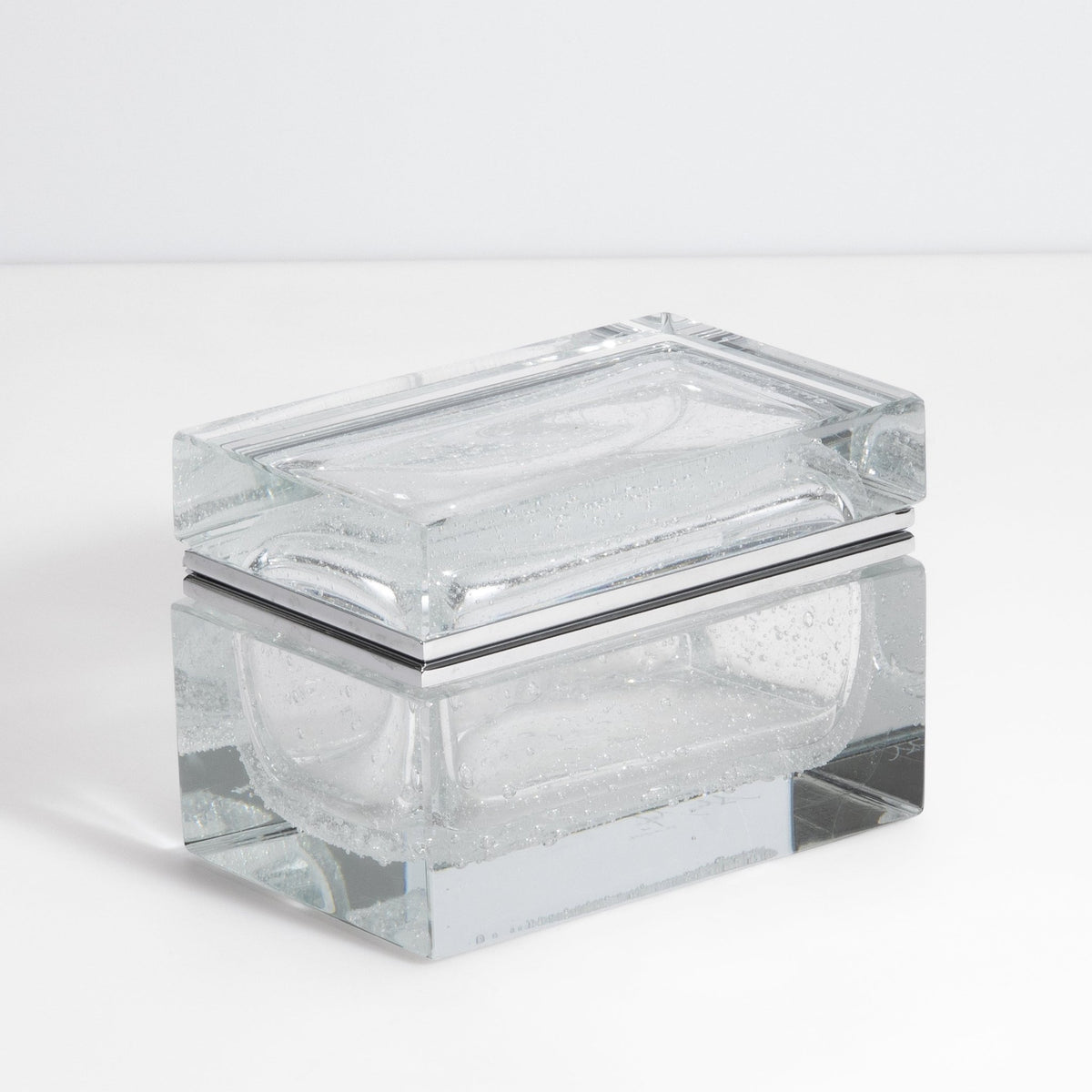 Murano Box with Bubbles and Chrome Fittings in Crystal