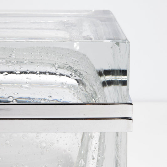 Murano Box with Bubbles and Chrome Fittings in Crystal