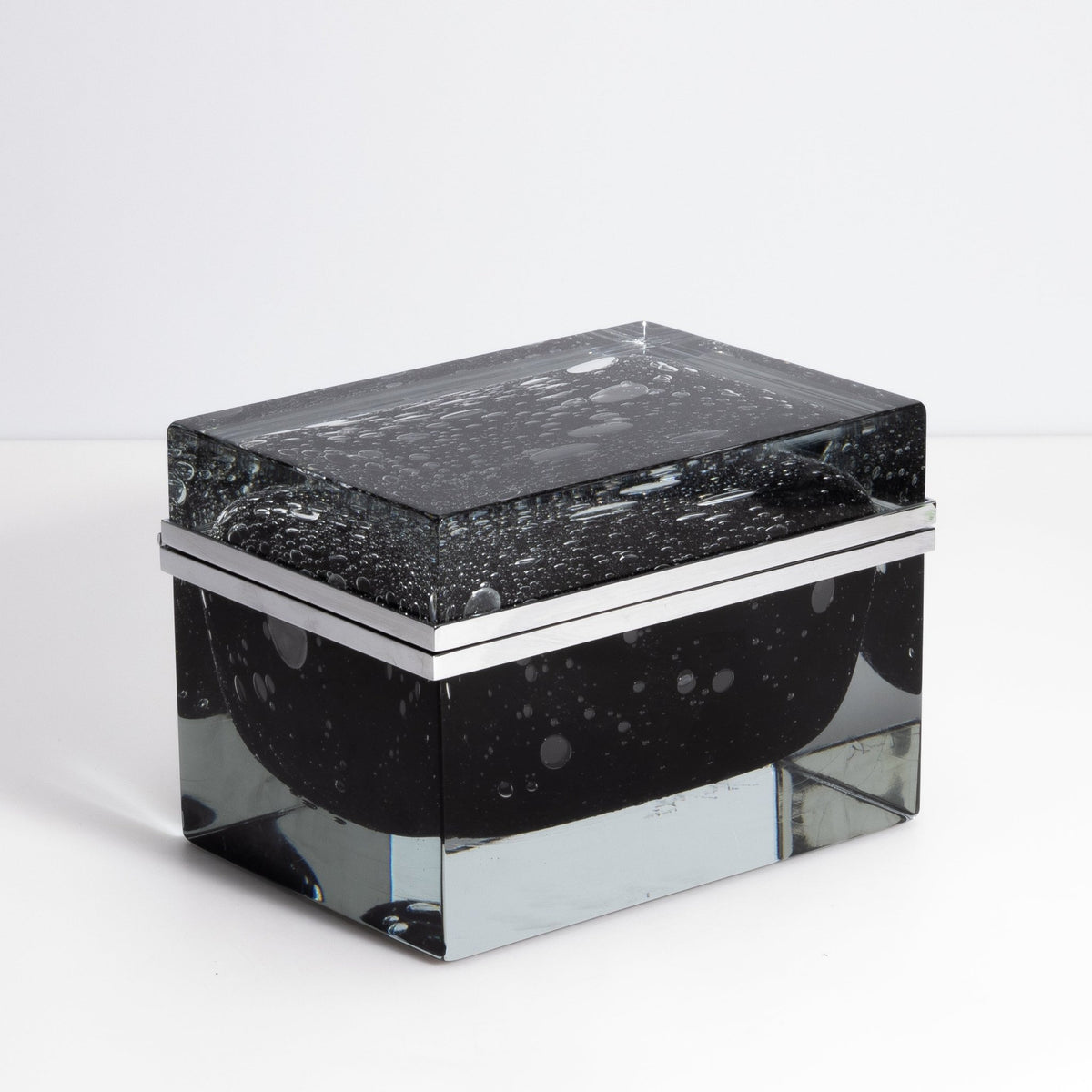 Murano Box with Bubbles and Chrome Fittings in Onyx Black