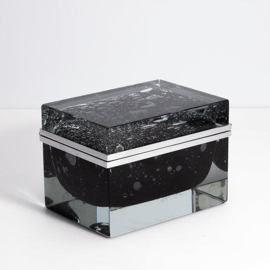 Murano Box with Bubbles and Chrome Fittings in Onyx Black